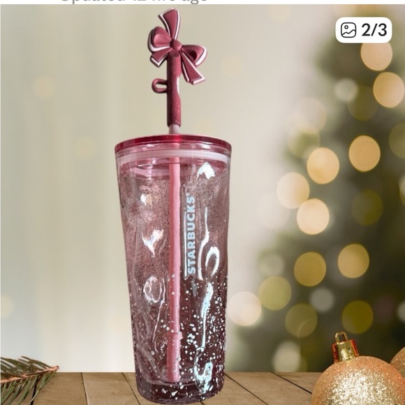 Starbucks Other - New Starbucks Blush Pink Snow Glass Bow Topper Tumbler